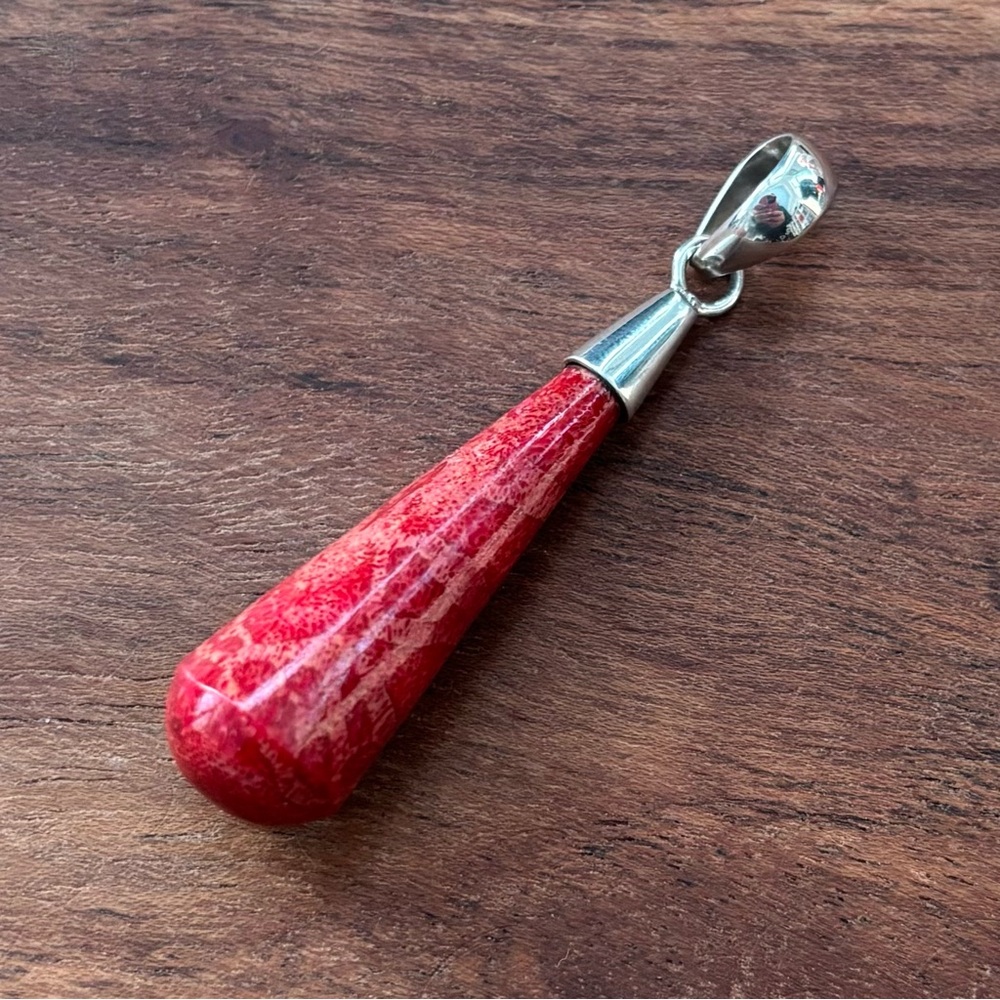 Red Sponge Coral Teardrop Pendant with Sterling Silver
